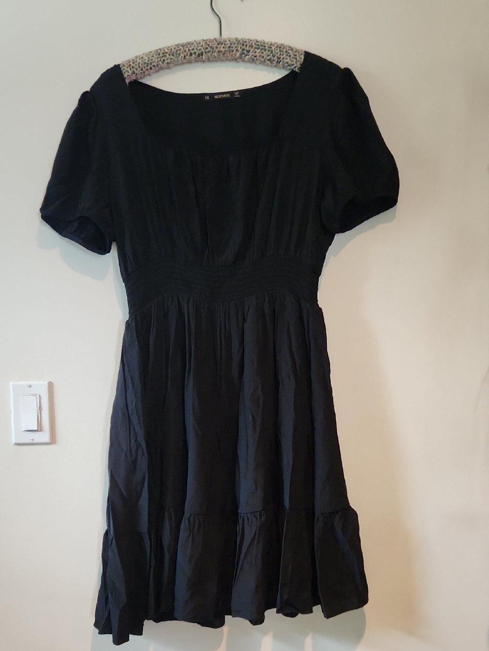 Women's Black Square-Neck Puff-Sleeve Mini Dress